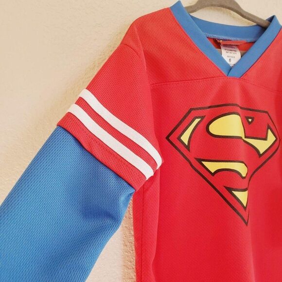 DC Comics Kids Shirt Red 6 Superman V-Neck Long Sleeve T-Shirt  New - Picture 5 of 8